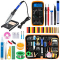 Soldering Iron Kit, 60W Adjustable Temperature, Digital Multimeter, 5pcs Soldering Tips, Wire, Stand, Desoldering Pump, Solder Wick, Tweezers, Welding Tool - color: Blue