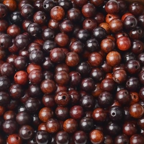 6mm Massive Beads Natural Wooden Round Loose Beads Jewelry Making with Thread 200 PCS(Blood Sandalwood, 6mm) - color: Blood Sandalwood, size: 6mm