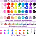 315Pcs 20mm Beads for Pens Making with Rondelle Spacer Beads Mixed Acrylic Focal Bubblegum Bead Crystal Round Sparkly Chunky Bead for Pens Beadable Necklace Keychain DIY Craft Jewelry Making Supplies - color: Rainbow and Pendant