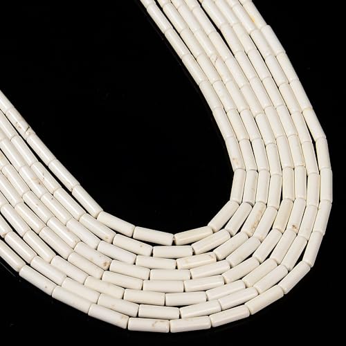 30 Pcs 4x13mm White Howlite Turquoise Stone Bead Round Tube DIY Healing Beads for Friendship Mens Bracelets Jewelry Making - color: White Turquoise, size: 4x13mm