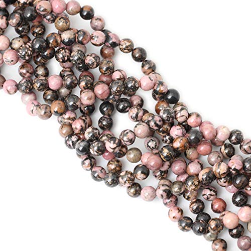 45PCS 8mm Natural Black Line Rhodochrosite Gemstone Smooth Round Loose Beads for Jewelry Making 1 Strand 15" - color: Black Line Rhodochrosite, size: 8mm