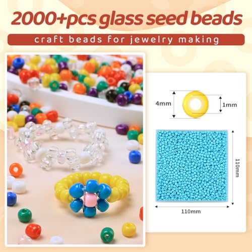2000pcs Sky Blue Glass Seed Beads, Colorful Tiny 4mm Beads for Jewelry Making, Beading Supplies. - color: Sky Blue