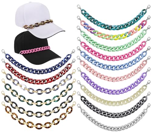 14 Pcs Trucker Hat Chains, Bulk Trucket Hat Charms Chains for Women Men, Bill Decoration Detachable DIY Metal Chain - color: 16 Pcs Colorful Acrylic Chains