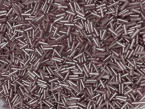 Czech Bugle Beads 40 gr / 1.4 oz Glass Tube Size #3 7mm (Pink Silver Lined) - color: Pink Silver Lined