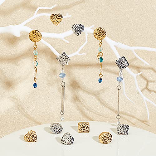 SUNNYCLUE 1 Box 12 Pairs 3 Styles Stainless Steel Stud Earring Geometric Flat Round Heart Square Earring Findings with Hole for Women Adults DIY Jewelry Making - color: 12 Pairs Mixed Color Stud Earring Findings