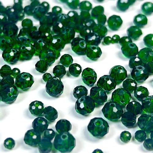 1040pcs 4/6/8mm Glass Beads Deep Green, Faceted Crystal Loose Rondelle Beads for Jewelry Making Bracelets Necklaces Suncatchers Plants Succulent DIY Crafts - color: Deep Green
