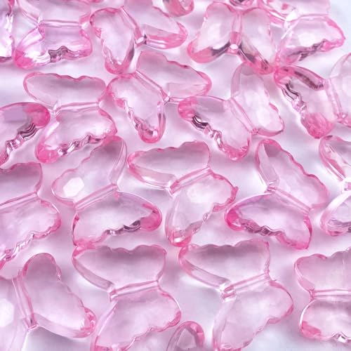 25pcs 23x28mm Acrylic Butterfly Beads Assorted Clear Spacer Beads Loose Butterfly Shaped Beads with Hole for Earring Necklace Bracelet Lanyard Jewelry DIY Craft Making(Pink) - color: Pink, size: 23x28mm