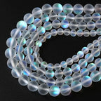 36pcs 10mm Natural White Mystic Aura Quartz Beads Frosted Matte Moonstone Round Loose Beads For Jewelry Making DIY Bracelet Necklace 15" - color: Matte Moonstone Crystal Glass, size: 10mm