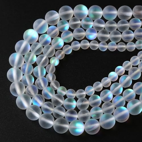 32pcs 10mm Natural White Mystic Aura Quartz Beads Frosted Matte Moonstone Round Loose Beads For Jewelry Making DIY Bracelet Necklace 15" - color: Matte Moonstone Crystal Glass, size: 12mm