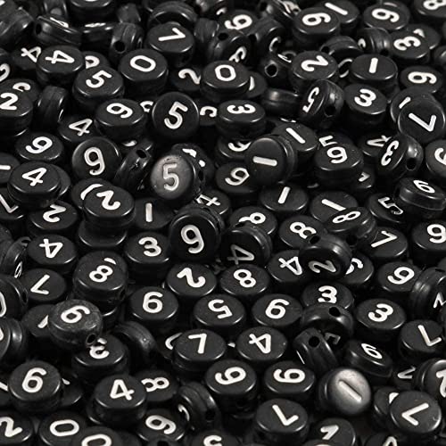 1000pcs Black Round Acrylic Number Beads 4x7mm White Figure 0-9" Beads for Jewelry Making and DIY Bracelets, Necklaces, Key Chains - color: Black/White Number, size: 4x7mm