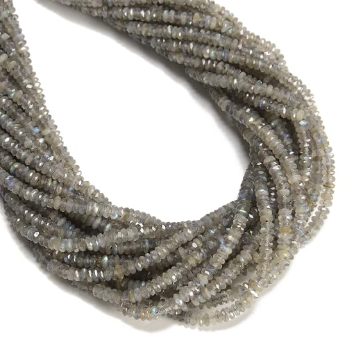JM Design 2x4mm Natural Gray Labradorite Faceted Rondelle Beads 15.5" Strand for Jewelry Making Craft