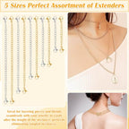 ROADPLUM 26 Pcs Magnetic Necklace Extender, 5 Style Strong Magnetic Jewelry Clasps and Necklace Layering Clasps with Chain Extenders for Women Necklaces Bracelet, Gold and Silver - size: 26 Pcs