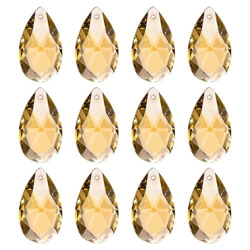 PATIKIL K9 Crystal Pendants Teardrop Beads, 12 Pack 28mm Chandelier Prisms Parts Hanging Beads DIY Lamp for Arts Crafts Decoration, Golden Yellow - color: Golden Yellow