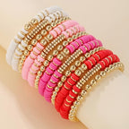 12pcs Friendship Bracelets Beaded Bracelets Heishi Bracelet Cute Bracelets Stack Vinyl Clay Disc Bead Surfer Stretch Summer Beach Bracelets For Women Preppy Bracelets - color: B-color 4