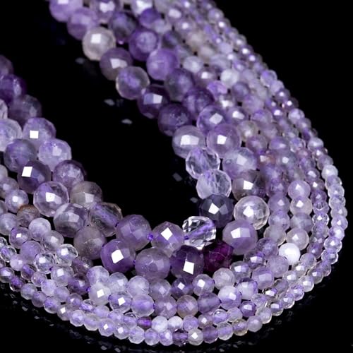 2mm 180pcs Natural Amethyst Stone Beads, Songxi Small Faceted Round Loose Gemstone for Jewelry Making, DIY Art and Craft, Bracelet Necklace (1 Strand) - color: Amethyst, size: 1.9-2.4mm