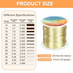 HARFINGTON Wire 203ft Length 24 Gauge Copper Craft Jewelry Wrapping Wire Tarnish Resistant Beading for Jewelry Making Supplies Crafting, Light Gold - color: Light Gold