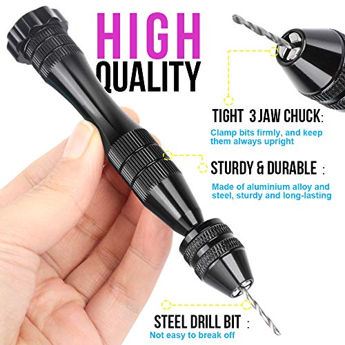 LEOBRO Hand Drill for Resin Molds, 12 cm Black Pin Vise with 10 PCS Steel Drill Bits (0.8-3mm), for Drilling Holes in Epoxy Resin, Polymer Clay, Wood, Making Jewelry Keychain Pendant - color: B-black