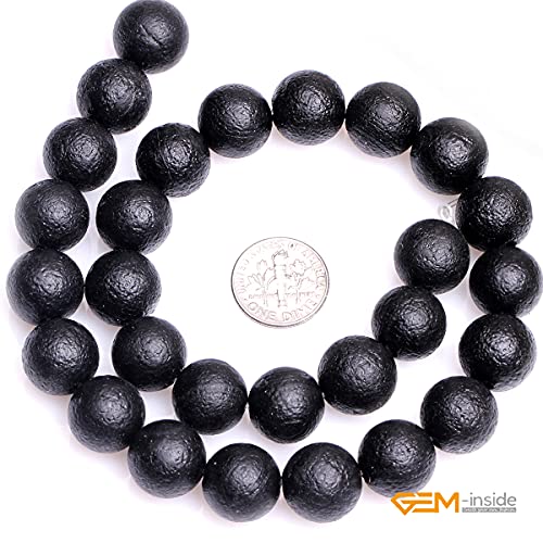 GEM-Inside Black Frost Spacer Agate Gemstone Loose Beads Natural Energy Power Beads for Jewelry Making 14mm Round 15 Inches - color: Black Agate, size: 14mm