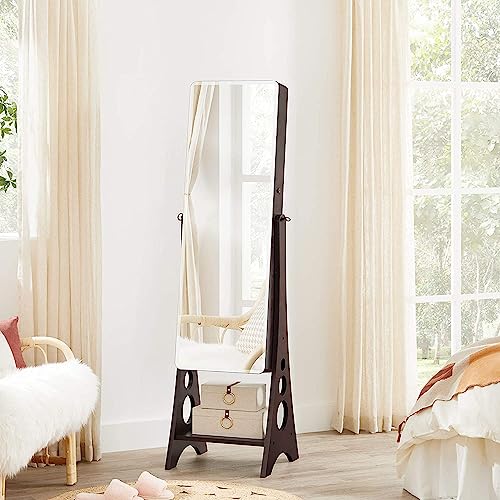 Hives and Honey Aria Standing Jewelry Armoire Mirror – LED Lit, Velvet Interior, Lockable, Ample Storage, Beveled Full-Length Mirror, Space-Saving Design, Walnut