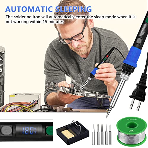 Soldering Iron Kit, 90W LED Digital Solder Iron Kit with Ceramic Heater, 110V Welding Tools with Smart Temperature Control, Auto Sleep, Temp Calibration, C/F, Accurate 176℉-896℉ - color: 90w- 9-in-1