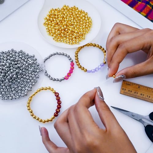Amaney 500pcs 6mm Gold and Silver Spacer Beads Smooth Round Loose Ball Beads for Bracelet Jewelry Making Craft - color: Gold&Silver-6mm, size: 6mm