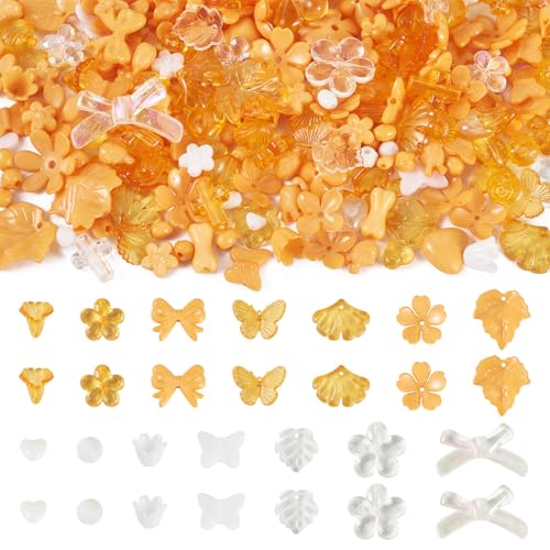 100G Mixed Shapes Acrylic Beads Assorted Beads for Bracelet Making,Flower Bow Butterfly Leaf Aesthetic Bracelet Charms Cute Beads for Jewelry Making DIY Necklace Keychain Phone Charms,Orange - color: Orange