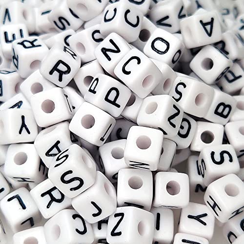 300 Pieces 10x10mm Big Large Cube Acrylic Alphabet Letter Beads A-Z Mixed Plastic Shape Loose Beads for Jewelry Making Bracelets Necklaces Key Chains (White) - color: White