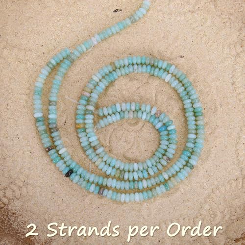 2 Strands (300PCs) Natural Amazonite Rondelle Beads, 2 * 4mm Gemstone Loose Spacer Abacus Disk Beads for DIY Bracelet Necklace Earrings Jewelry Making, Craft Supplies Beading Kit - color: Amazonite, size: 2*4MM