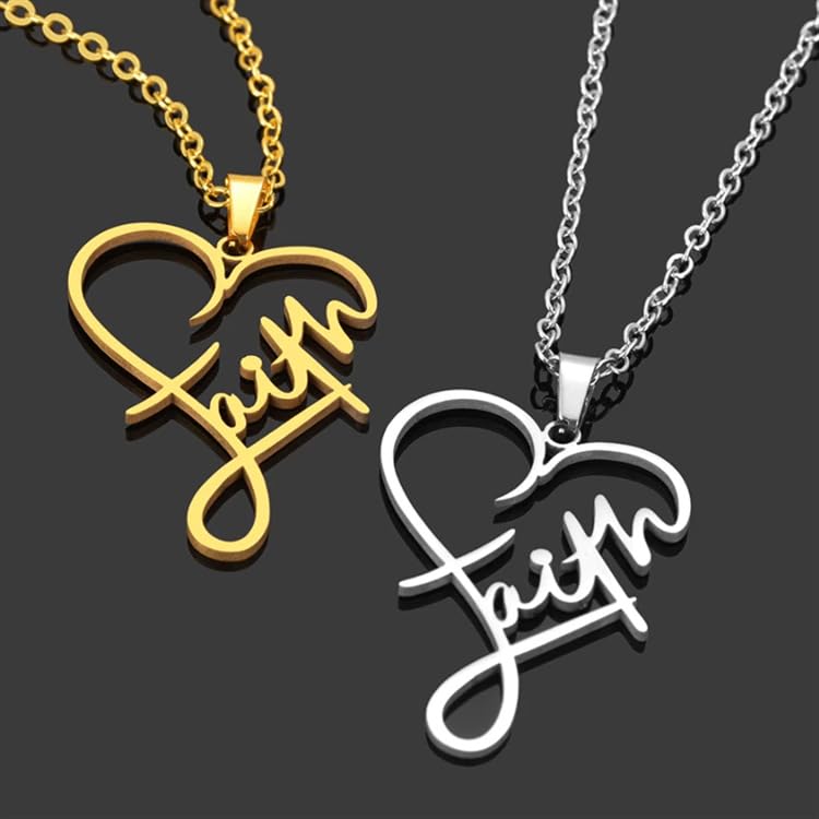 Yocoyee Stainless Steel Faith Pendant Necklace Heart Shaped Word Letter Faith Positive Encouragement Memorial Necklace Gift for Women Friends - color: Gold