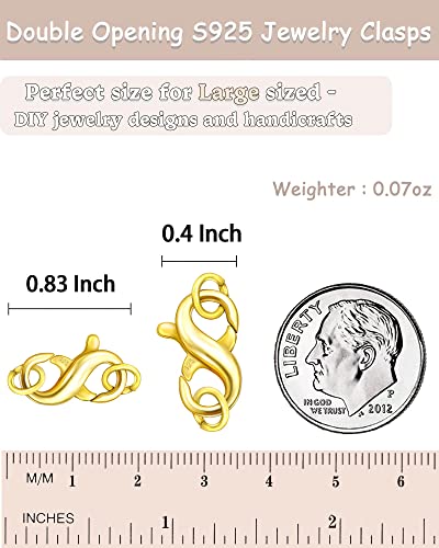 Dailyacc S925 Double Opening Lobster Clasp Sterling Silver and Gold Necklace Bracelet Extender Clasps and Closures for DIY Jewelry - color: Gold 2PCS, size: 21mm × 11mm