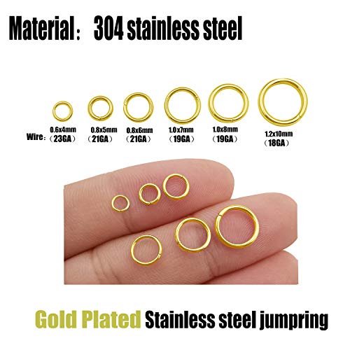 100 pcs Gold Plated Stainless Steel Split Rings Jump Rings Connector Rings for Jewelry Making Necklaces Bracelet Earrings Keychain DIY Craft (13302-Gold, 10mm) - size: 10mm