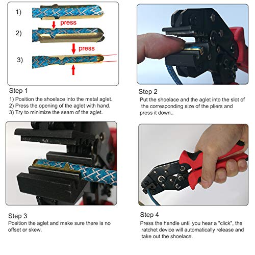 Hand Aglet Crimping Pliers, Metal Shoelace Aglets Crimper Tools for Attach Metal Sheath Aglets to the End of Laces Hoodie Shoelaces Tips DIY Installation 3.5, 4, 5 mm