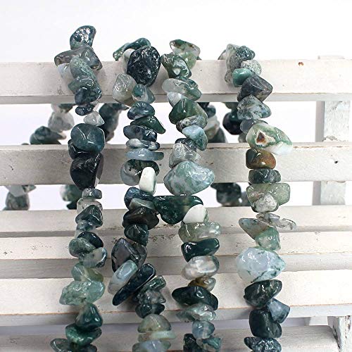 Jewelry Making 6-8mm Gemstone Fluorite Indian Moss Black Onyx Agate Aventurine Jade Opalite Carnelian Chips Beads Strand 34" (Moss Agate) - color: Moss Agate