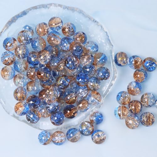 100Pcs 10mm Crackle Glass Beads for Jewelry Making - Round Spacer Crystal Beads Bulk, DIY Craft Supplies for Necklace Bracelet Earrings (Light Blue Coffee) - color: Light Blue Coffee