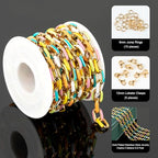UMAOKANG 2 Yard Gold Plated Chain for Jewelry Making Stainless Steel Chains Bulk Colorful Enamel Paperclip Chain Roll with Jump Rings and Lobster Clasps - color: Light Colorful