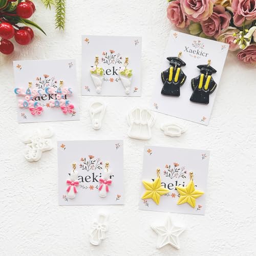 Graduation Polymer Clay Cutters Set - 9pcs Sharp & Durable Class of 2026, Grad, Owl, Cap, Gown, Cake & Star Shapes for DIY Earring Jewelry Making, Soft Clay Crafts & Class Party Supplies - color: 2N color