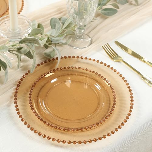 8" Salad Plates - Set of 10 - Plastic Amber Round Disposable Dessert Appetizer Plate with Beaded Rim, Ideal for Dinner Party Wedding Bulk Events - color: Amber, size: 8" Salad Plate, 10 Pack