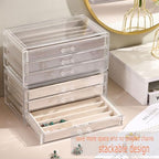 CLUQMEIK Necklace Organizer Box with Clear Lid, Dustproof Velvet Jewelry Holder Storage Display Case, Stackable Acrylic Necklace Tray Drawer Insert for Women and Girls (Beige,3 Drawers) - color: BEIGE-3Layer