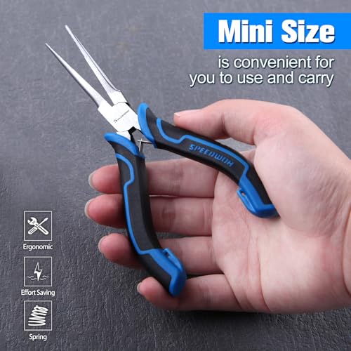 SPEEDWOX Mini Needle Nose Pliers Serrated Jaw With Protective Cover Needle Nose Pliers For Jewelry Making Precision Compact Long Nose Plier Needle Tip For Wire Bending Small Object Gripping - style: Needle Nose Pliers Serrated Jaw