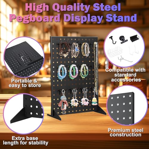 Acfunique 2 Pack Peg Board Display Stand for Vendors with 24 Hooks Metal Tabletop Pegboard Display Stand for Craft Shows 17" X 13" Retail Display Racks Peg Board Organizer Holder Black - size: Black 2 Display+24HOOK