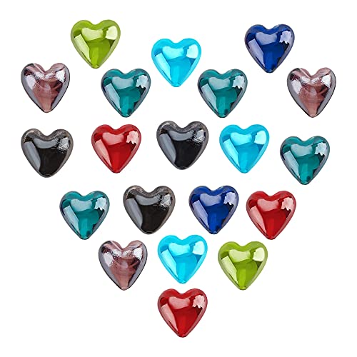 arricraft 20 Pcs 20mm Valentine's Day Heart Beads, Handmade Lampwork Glass Beads for Jewelry Making, Mixed Color