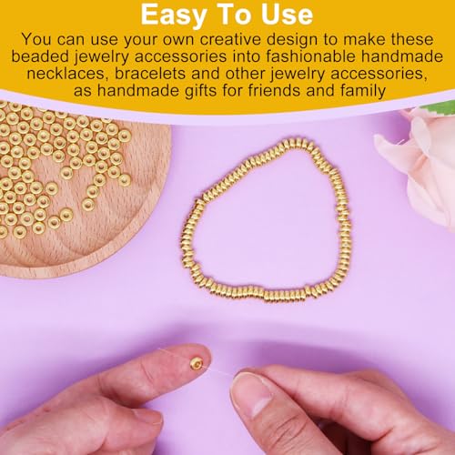 200Pcs 5mm Gold Flat Spacer Beads 18K Gold Plated Loose Beads for Jewelry Making DIY Bracelet Necklace Earring - size: 5mm