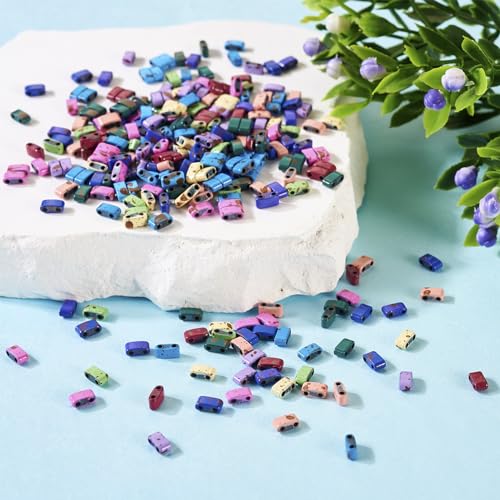 Pandahall 440Pcs Multi-Strand 2 Hole Tila Beads - Synthetic Hematite & Colorful Seed Beads for DIY Jewelry Making - color: Hematite 11 Colors, 440pcs