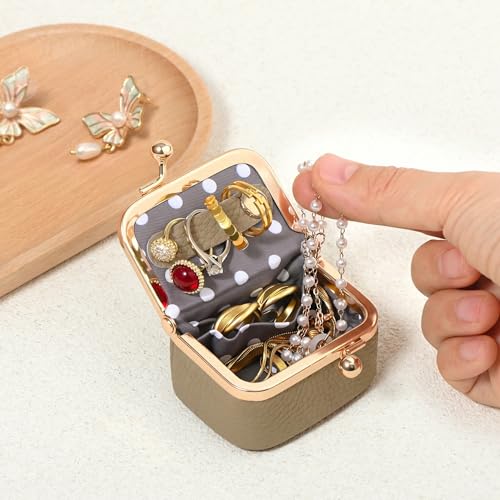 Zivyes Mini Jewelry Box Travel Small Coin Purse Organizer Case Genuine Leather Tiny Size (khaki) - color: khaki