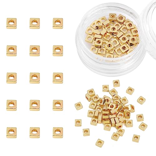 BEADIA 14K Gold Plated Square Spacer Beads 3x1.5mm 50pcs for Jewelry Making Findings Non Tarnish - color: 14K Gold, size: 3x1.5mm Square