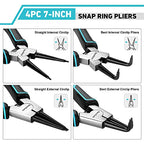 DuraTech 4 PCS Snap Ring Pliers Set, 7 Inch Heavy Duty Internal & External Circlip Pliers Kit with Straight/Bent Jaw, Premium CRV Steel, Precision Spring Loaded C Clip Pliers with Storage Pouch