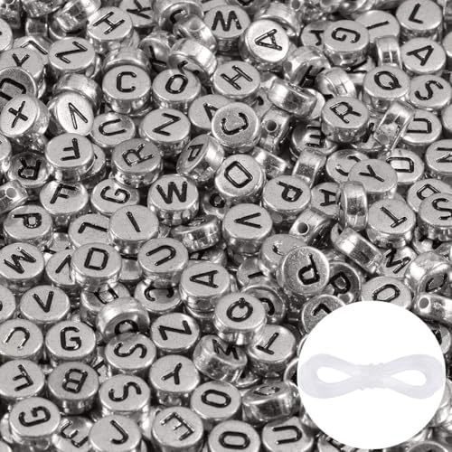 1000pcs Silver Letter Beads for Bracelets, 4x7mm Black Alphabet A-Z Beads Friendship Bracelets Jewelry Making Kit for Teen Girl Gifts - color: Black Letters*1000/Silver Base, size: 4x7mm