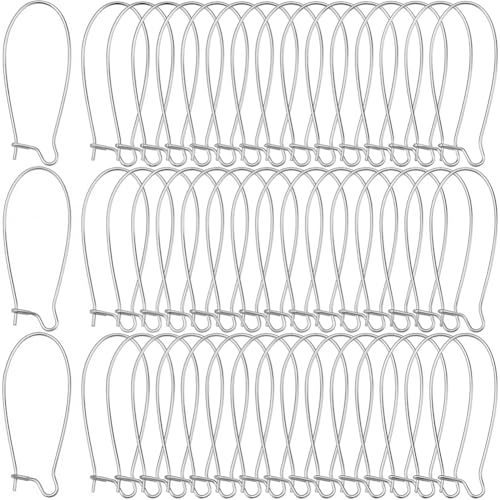 1 Box 120Pcs Kidney Wire Earring Hooks Silver Earring Wires Stainless Steel U Shaped Ear Wires Teardrop Dangle Drop Long Earring Findings for Jewelry Making Supplies DIY Craft Women Beginner - size: 33x13.5x0.6mm