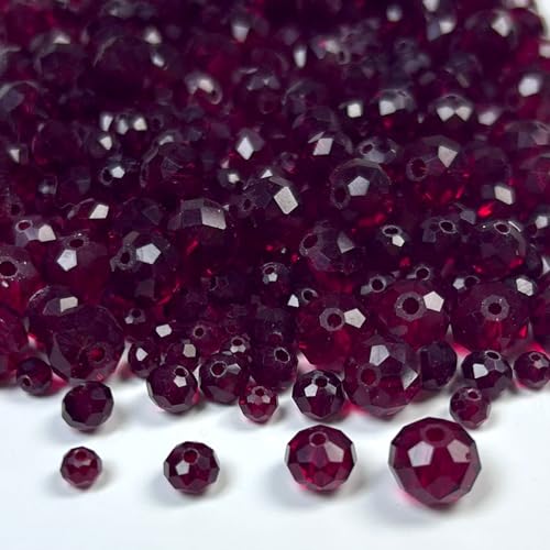 580pcs 4/6/8/10mm Glass Beads Deep Red Faceted Crystal Briolette Loose Beads for Bracelets Necklaces DIY Crafts - color: Dark Red