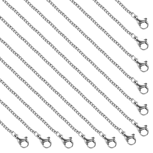 SMYHTGLIF Silver Stainless Steel Chain Necklace Bulk 12 Pcs Curb Cuban Necklace Chain for Jewelry Making - color: Silver Curb, size: 18 Inches